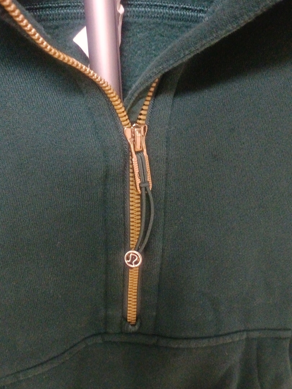 lululemon athletica Men's Forest Green Half-Zip Sweater with Gold Zipper